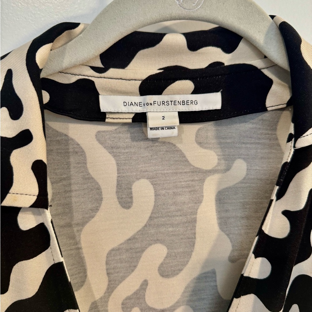 Diane Von Furstenberg Midi Black and Cream Wrap Dress